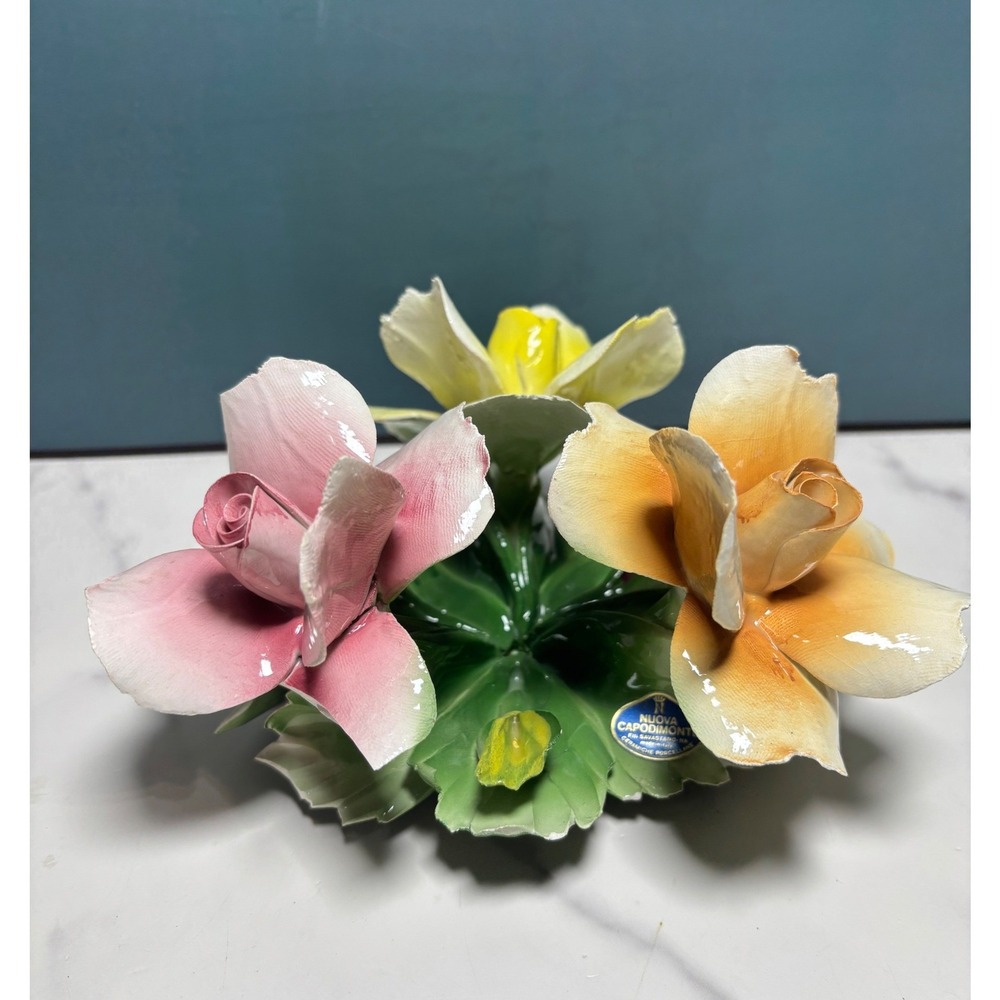 Vintage Nuova Capodimonte Italian Porcelain Floral Roses Figurine Italy